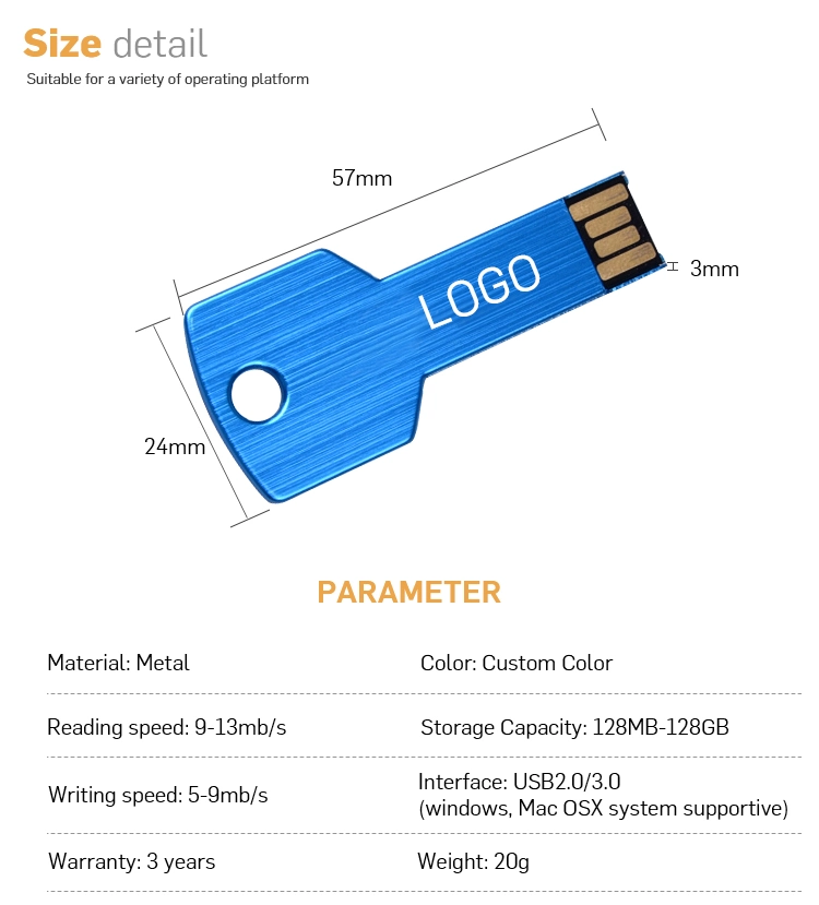 Multi Color Metal Key USB Flash Drive 32GB with Custom Logo